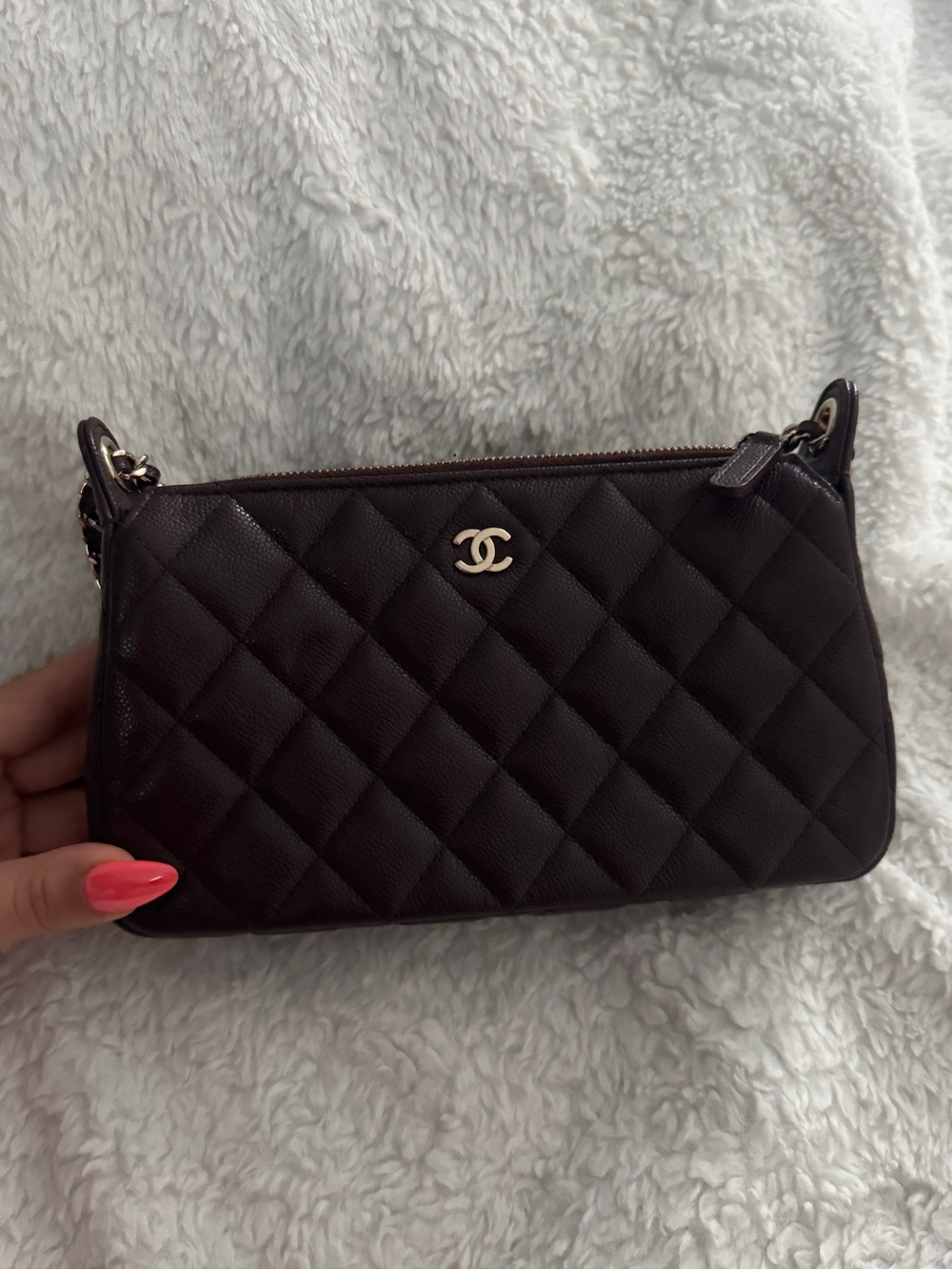 CHANEL Quilted Mini Crossbody Bag in Dark Brown/purple (maroon) with Gold CC